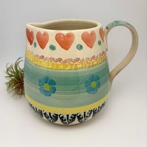 Stunning Colorful Italian Heart Patterned Studio Pottery Glazed Pitcher